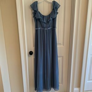 David’s Bridal Steel Blue Bridesmaid Dress